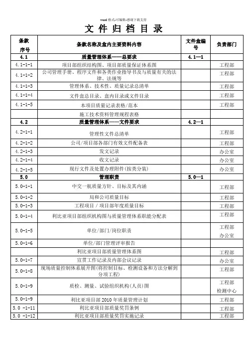 三标一体文件归档目录