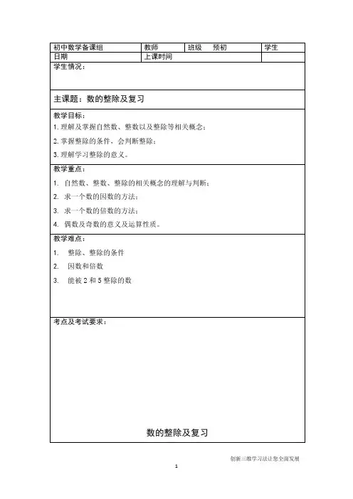 沪教版六年级预初-数的整除及复习