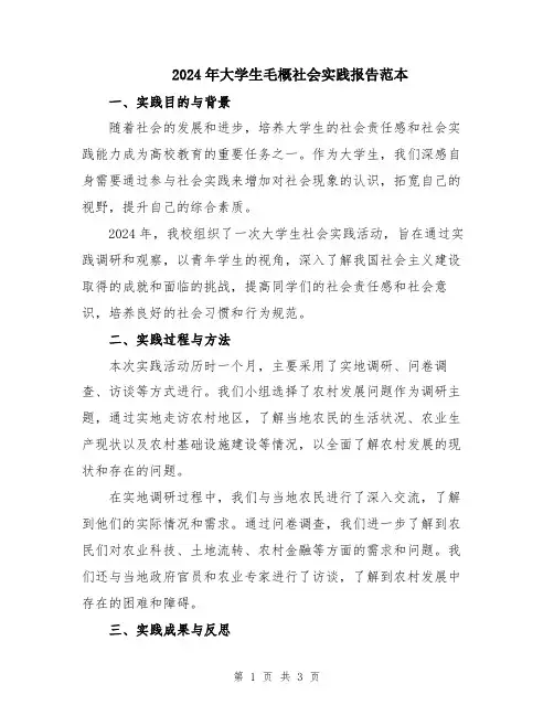 2024年大学生毛概社会实践报告范本
