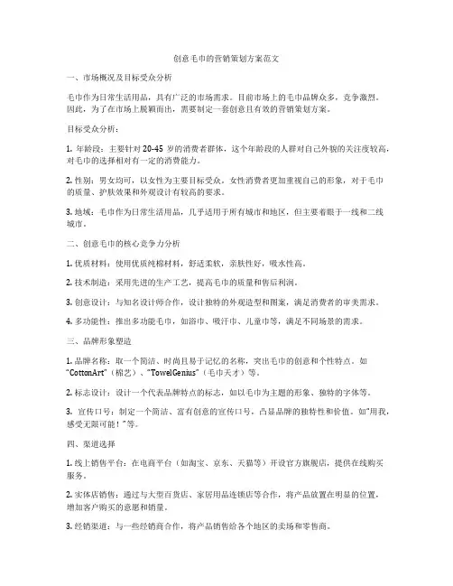 创意毛巾的营销策划方案范文