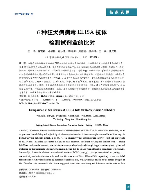 6种狂犬病病毒elisa抗体检测试剂盒的比对