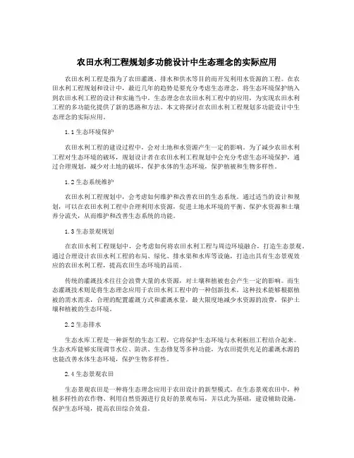 农田水利工程规划多功能设计中生态理念的实际应用