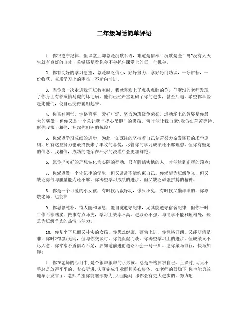 二年级写话简单评语