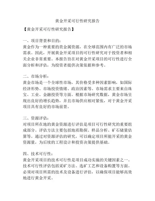 黄金开采可行性研究报告