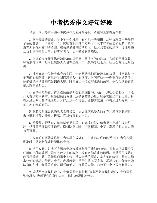 中考优秀作文好句好段