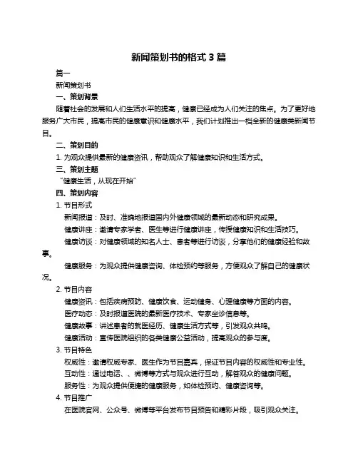 新闻策划书的格式3篇