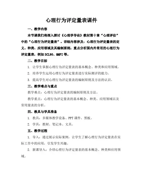 心理行为评定量表课件