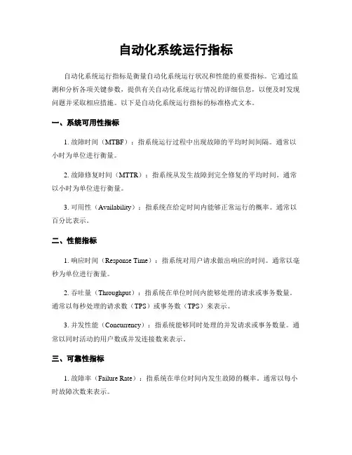 自动化系统运行指标