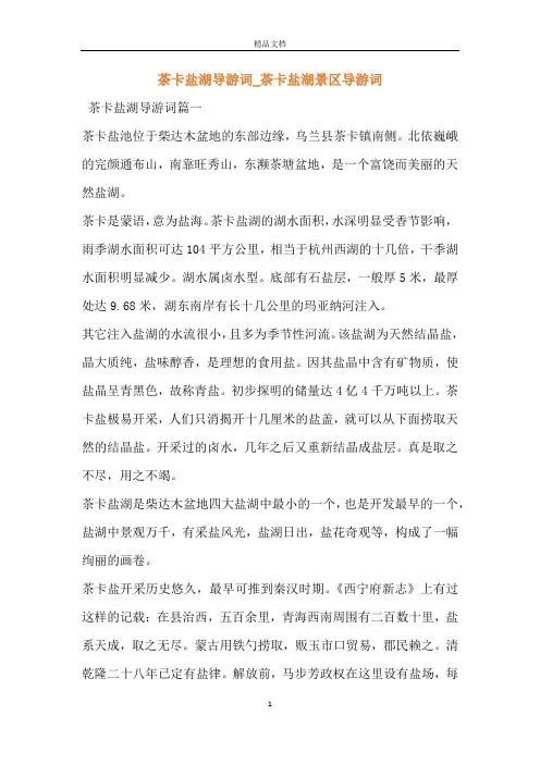 茶卡盐湖导游词_茶卡盐湖景区导游词