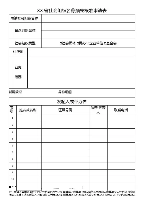 社会组织名称预先核准表-模板