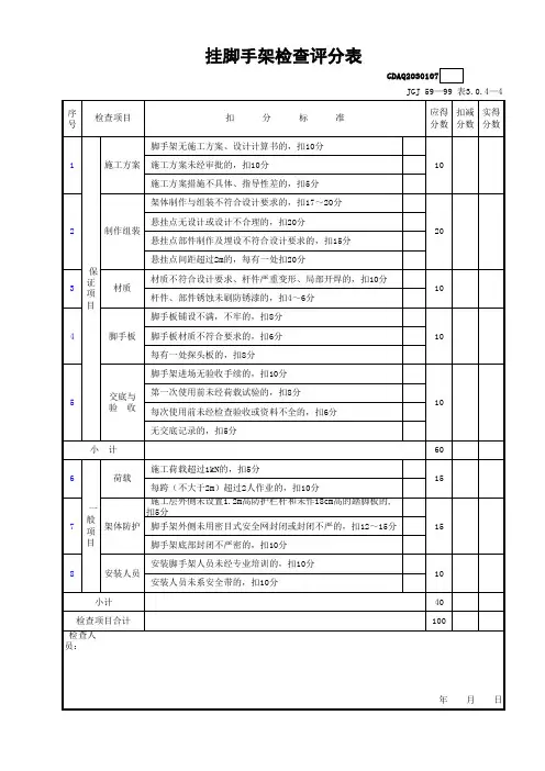 挂脚手架检查评分表