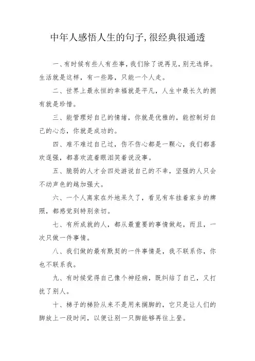 中年人感悟人生的句子,很经典很通透