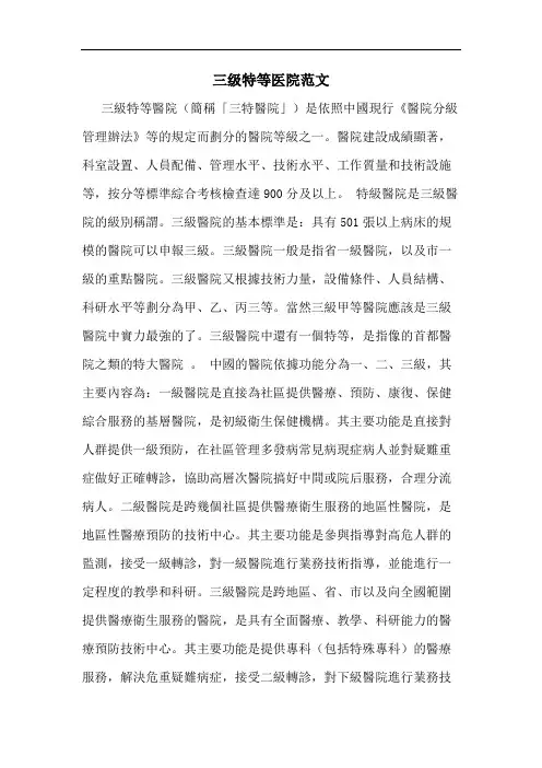 三级特等医院范文