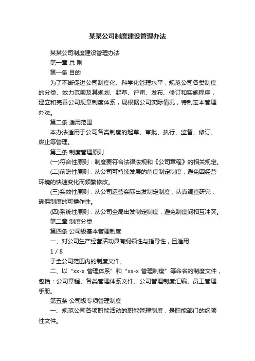 某某公司制度建设管理办法