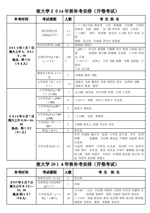 夜大学春补考安排