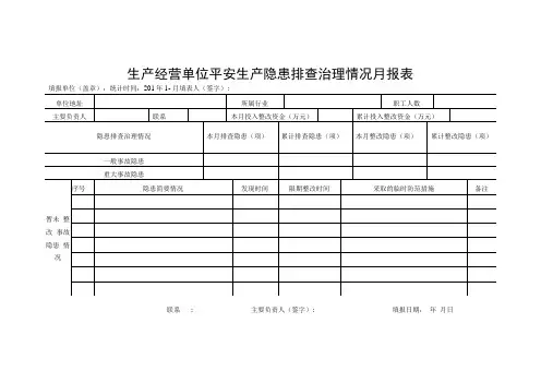 生产经营单位安全生产隐患排查治理情况月报表