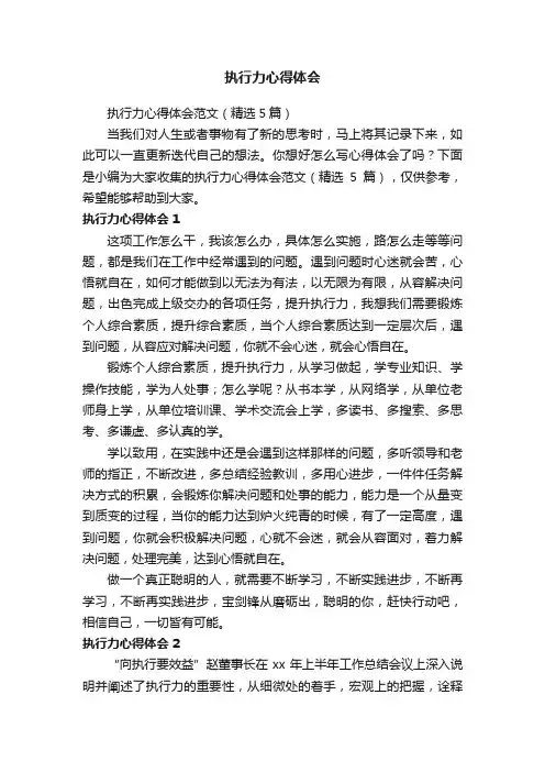 执行力心得体会范文（精选5篇）