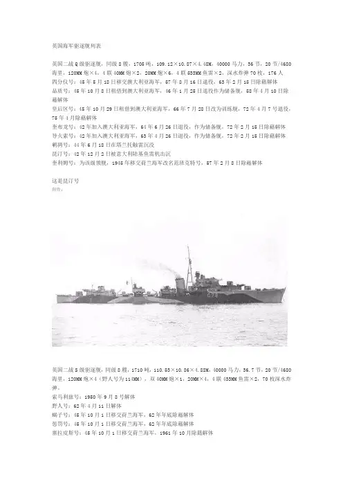 英国海军驱逐舰列表