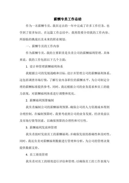 薪酬专员工作总结