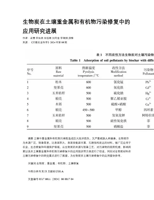 生物炭在土壤重金属和有机物污染修复中的应用研究进展