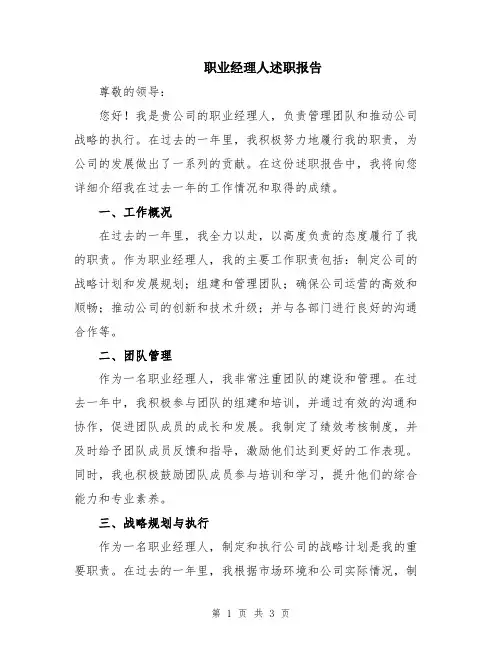 职业经理人述职报告
