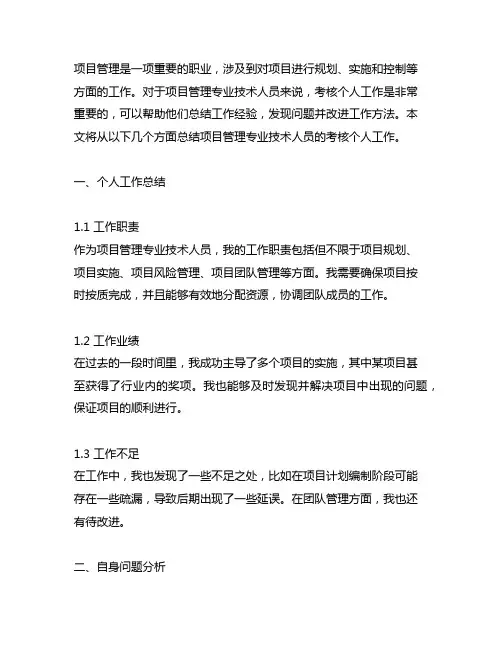 项目管理专业技术人员考核个人总结