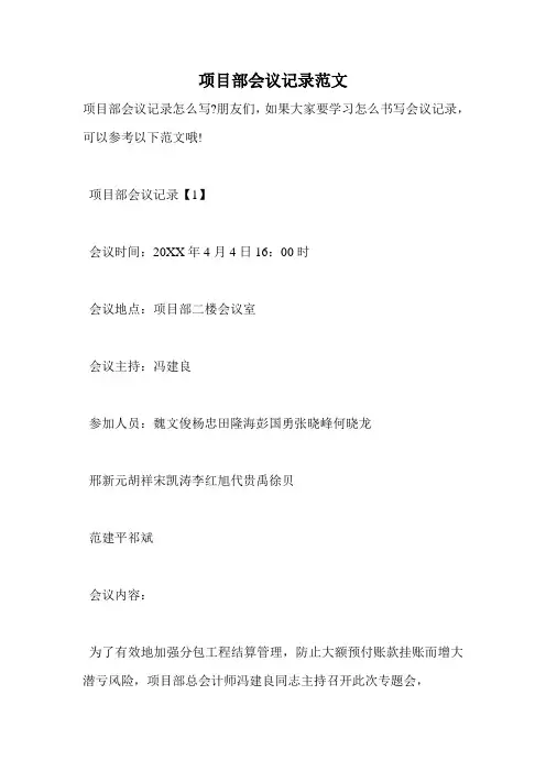 项目部会议记录范文