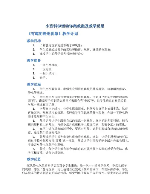 小班科学活动详案教案及教学反思《有趣的静电现象》