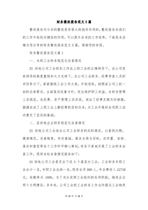 财务整改报告范文5篇