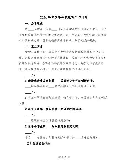 2024年青少年科技教育工作计划（二篇）