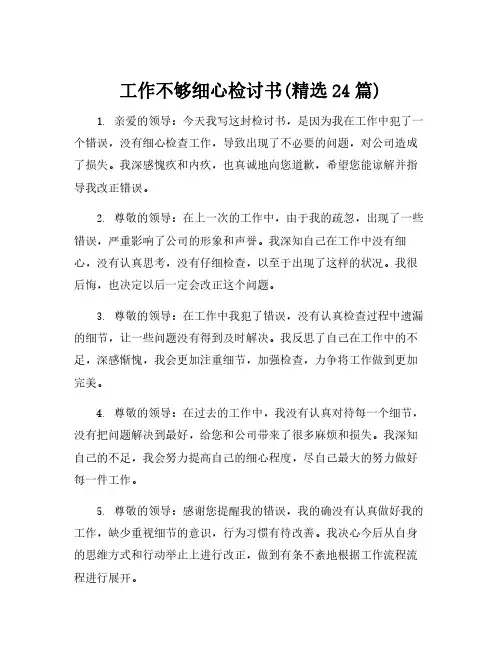 工作不够细心检讨书(精选24篇)