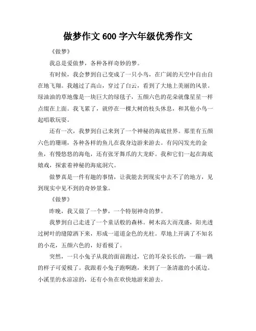 做梦作文600字六年级优秀作文