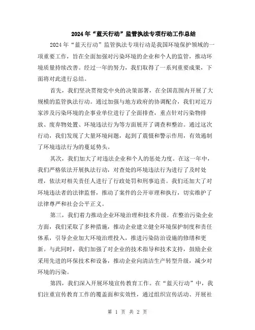 2024年“蓝天行动”监管执法专项行动工作总结