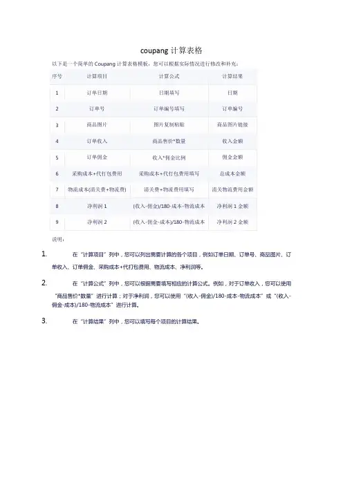 coupang计算表格