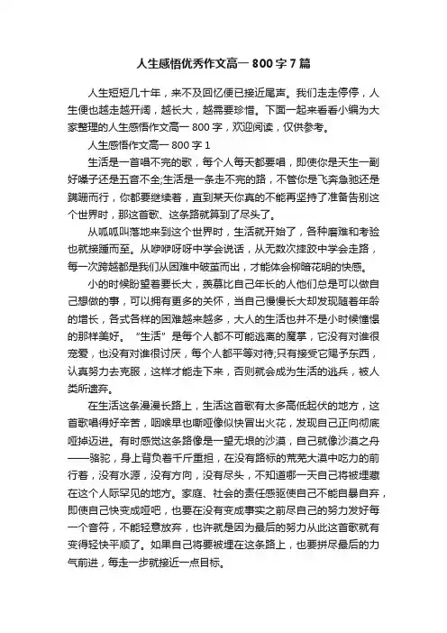 人生感悟优秀作文高一800字7篇