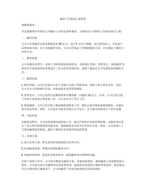 融资工作情况汇报材料