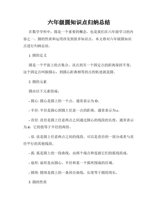 六年级圆知识点归纳总结