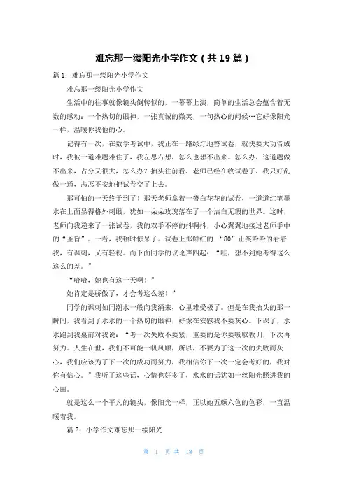 难忘那一缕阳光小学作文(共19篇)