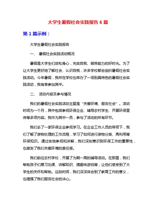 大学生暑假社会实践报告6篇