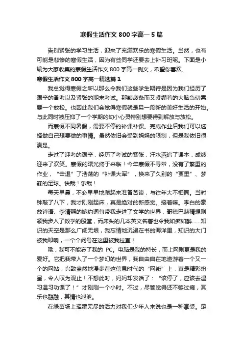 寒假生活作文800字高一5篇