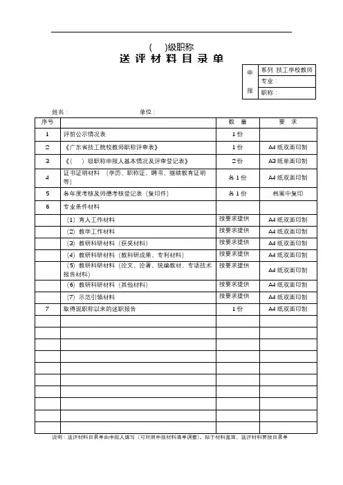 级职称送评材料目录单【模板】