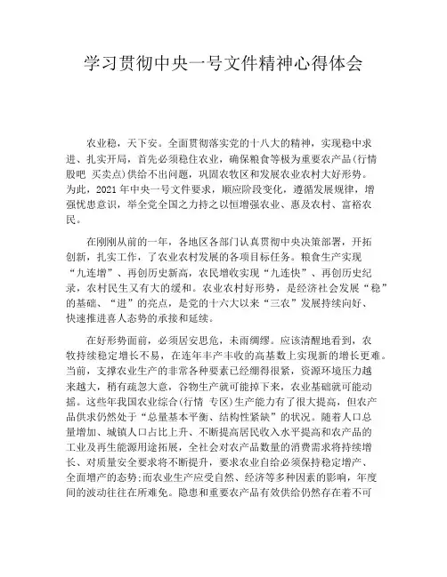 学习贯彻中央一号文件精神心得体会