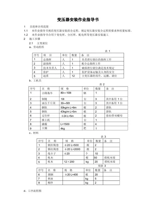 变压器安装作业指导书