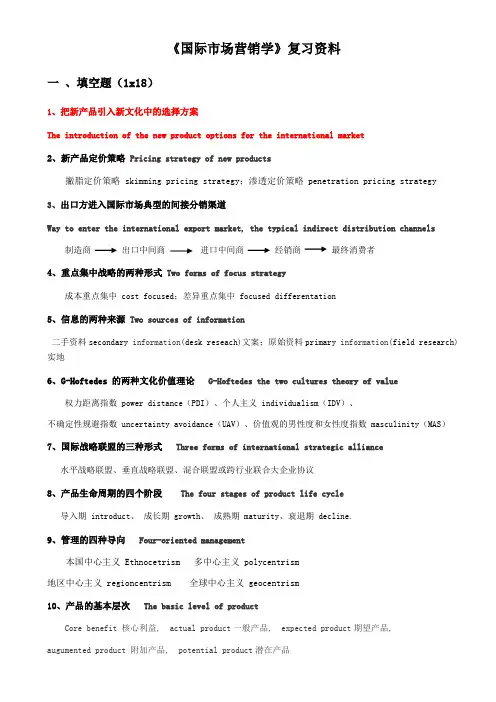 国际市场营销学复习资料(中英版)