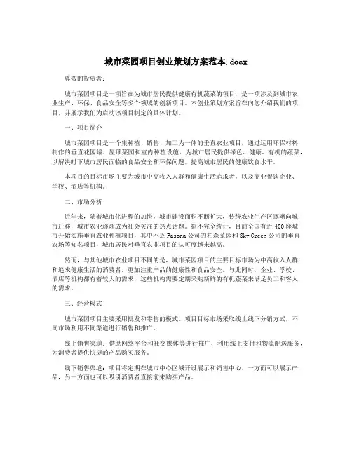 城市菜园项目创业策划方案范本.docx