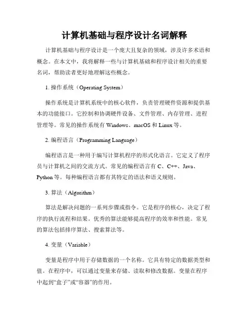 计算机基础与程序设计名词解释