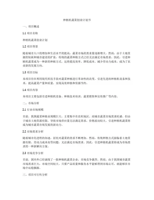 种植机蔬菜创业计划书