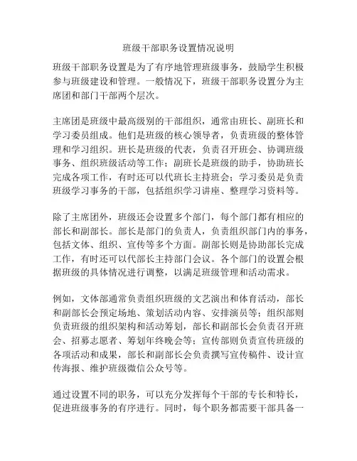 班级干部职务设置情况说明