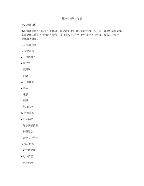 新护士培训计划表