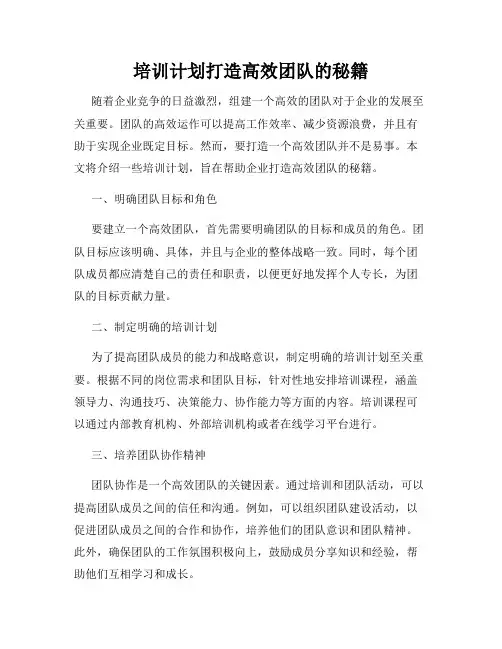 培训计划打造高效团队的秘籍